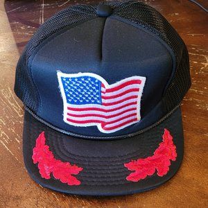 Vintage That Hat Trucker Hat Navy Blue with Red Leaf &US Flag